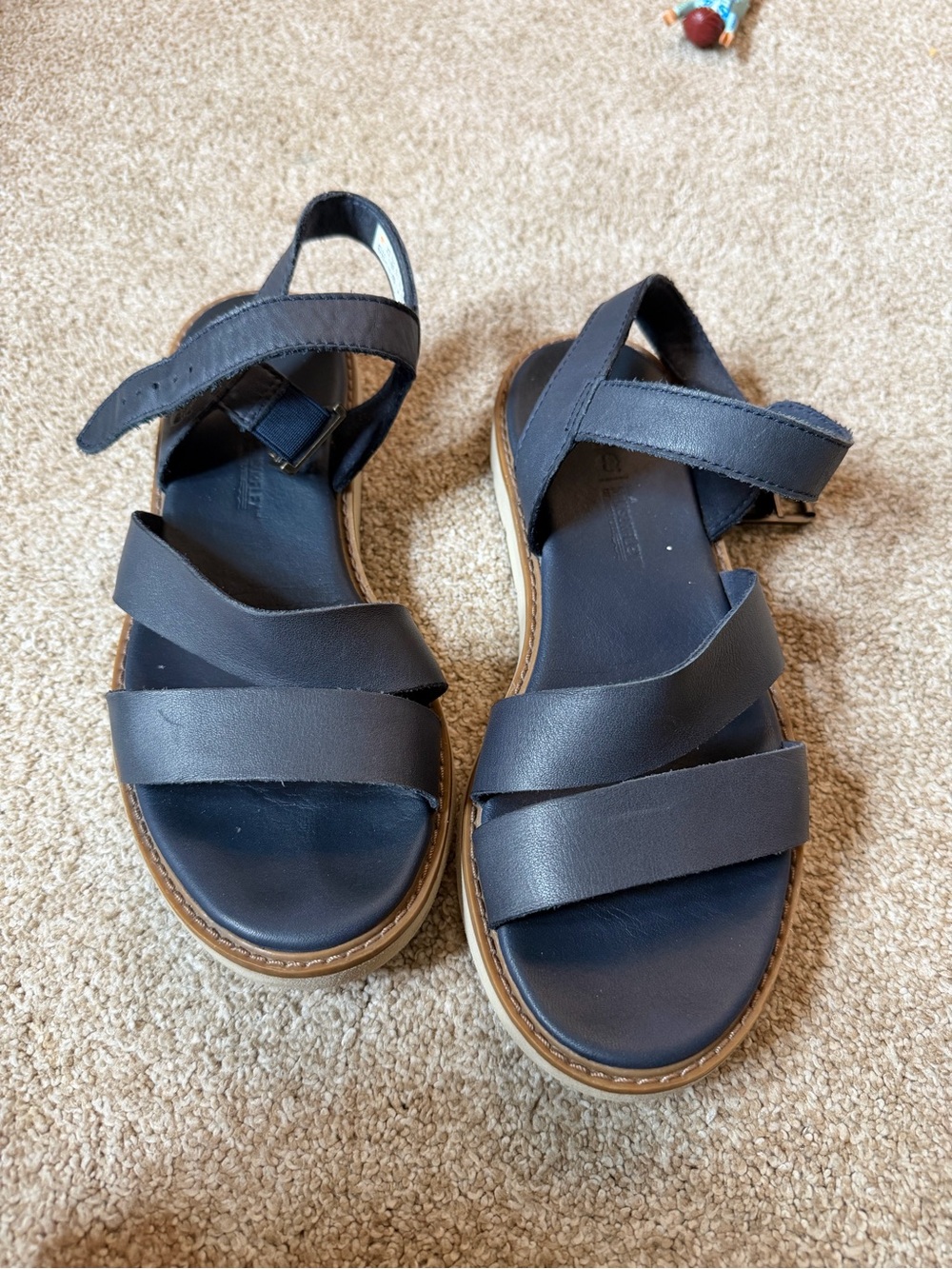 Navy Leather Strappy Casual Sandals